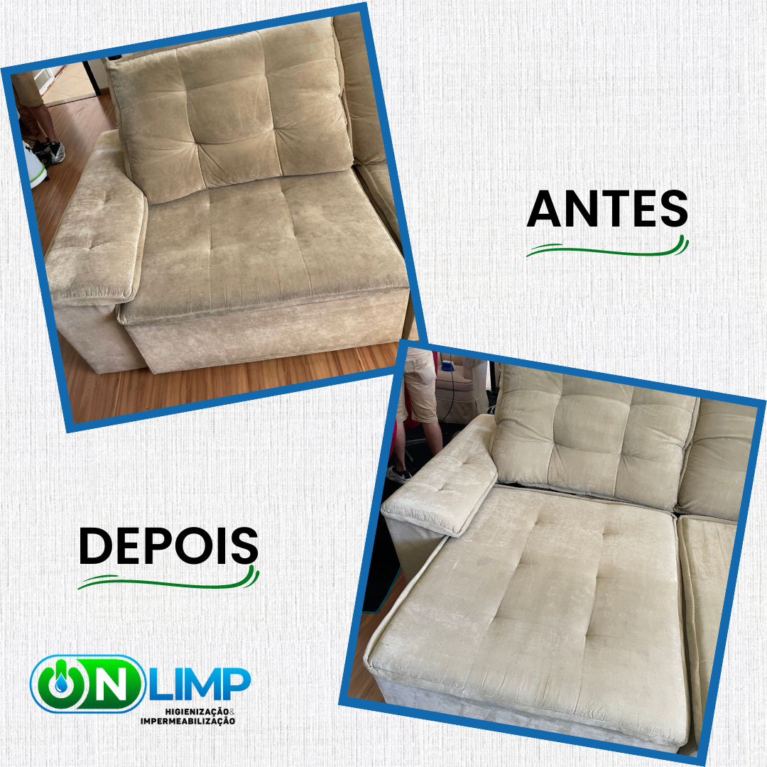 Antes e depois — Sofá Bege higienizado